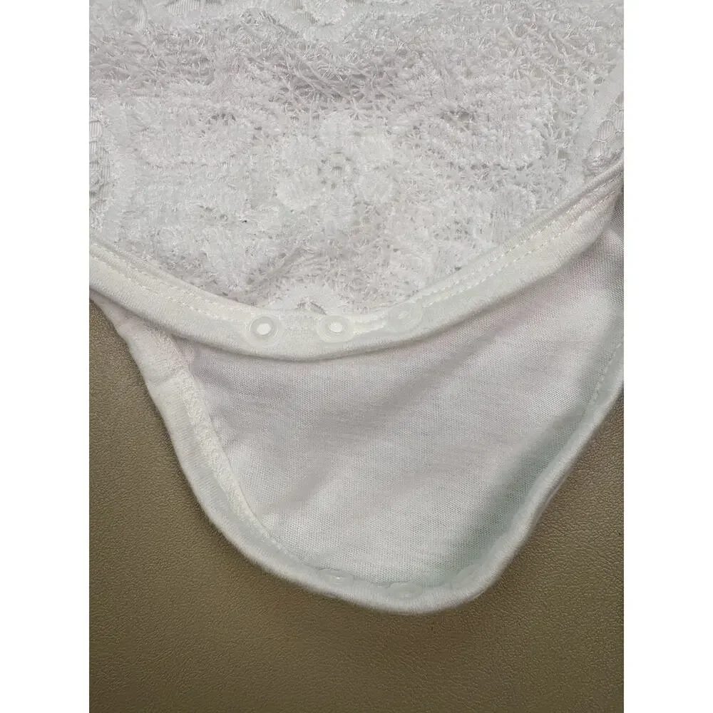 Baby Girl Lace Bodysuit Jeans Outfit Set Size 70 Distressed Denim EUC